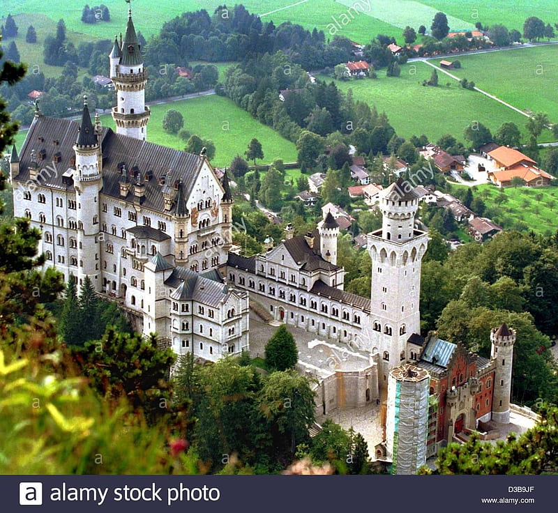 Aerial View Neuschwanstein Castle, architecture, rural, topography, stunning, graphy, splendor, medieval, castle, aerial, HD wallpaper
