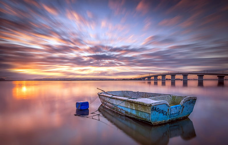 Vehicles, Boat, Bridge, Portugal, River, Sunrise, HD wallpaper