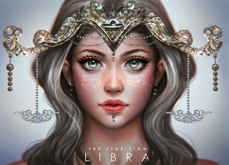 Zodiac ~ Libra, art, fantasy, luminos, girl, libra, serafleur, zodiac, face, HD wallpaper