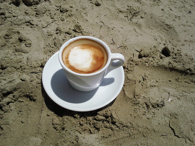 caffe time... ... besh, beach, river, desert, HD wallpaper