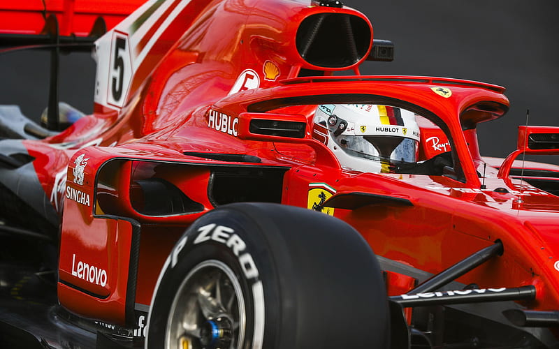HALO, Sebastian Vettel, close-up, Ferrari SF71H 2018 cars, Scuderia Ferrari, raceway, Formula 1, new ferrari f1, F1, new cockpit protection, SF71H, Ferrari, Ferrari 2018, HD wallpaper