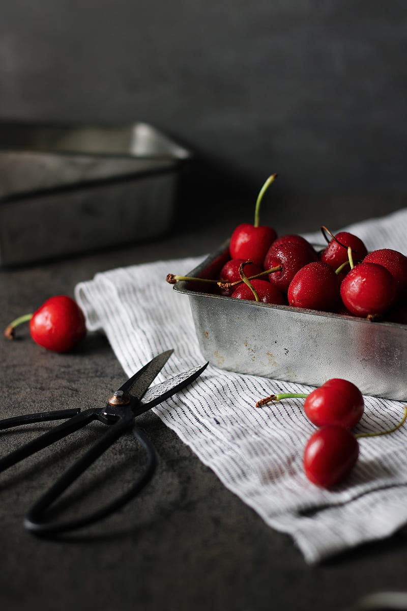 cherries, berries, scissors, fruits, HD phone wallpaper