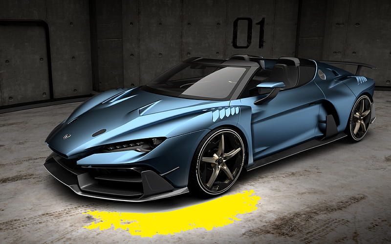 ItalDesign Zerouno Duerta, 2018, blue supercar, racing cars, exterior, front view, HD wallpaper