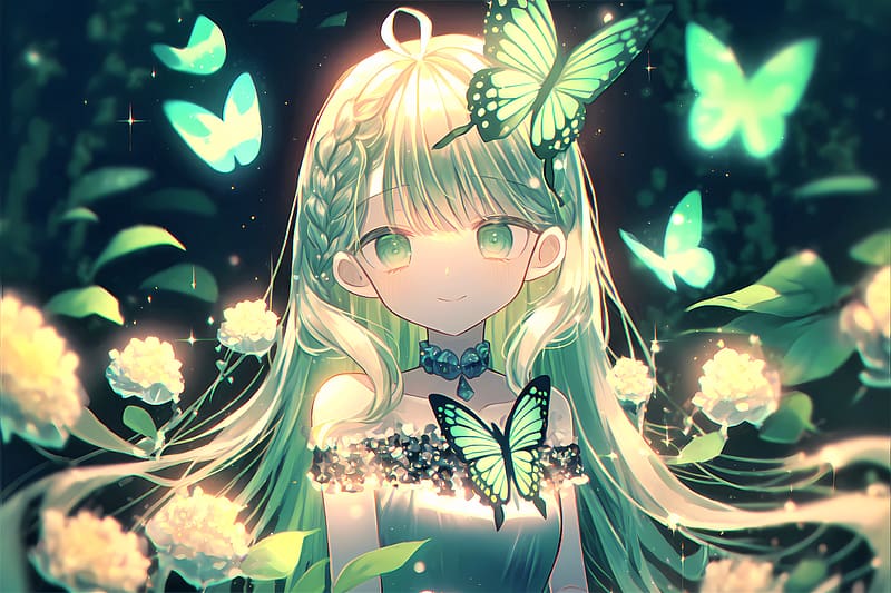 Anime Girl & Butterflies Aesthetic Wallpaper - Anime Girl Wallpaper