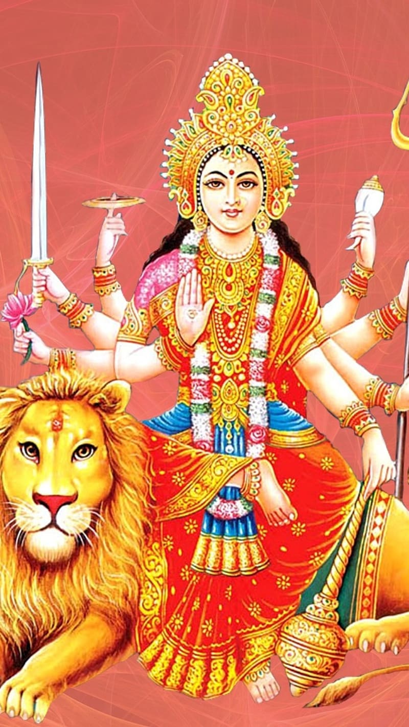 Mata Rani Sitting On Lion, mata rani, sitting on lion, goddess, devi maa, HD phone wallpaper