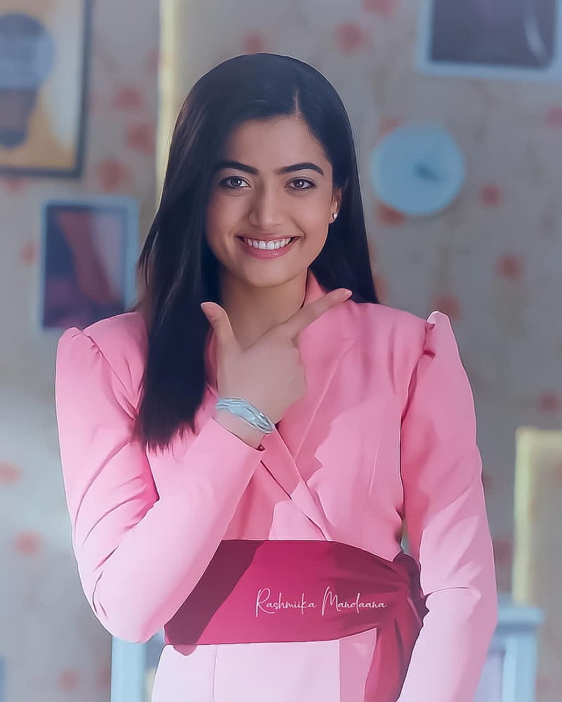 Rashmika, actress, bonito, beautiful girl, cute, girls, pink, rashmika mandaana, smile, tollywood actress, HD phone wallpaper