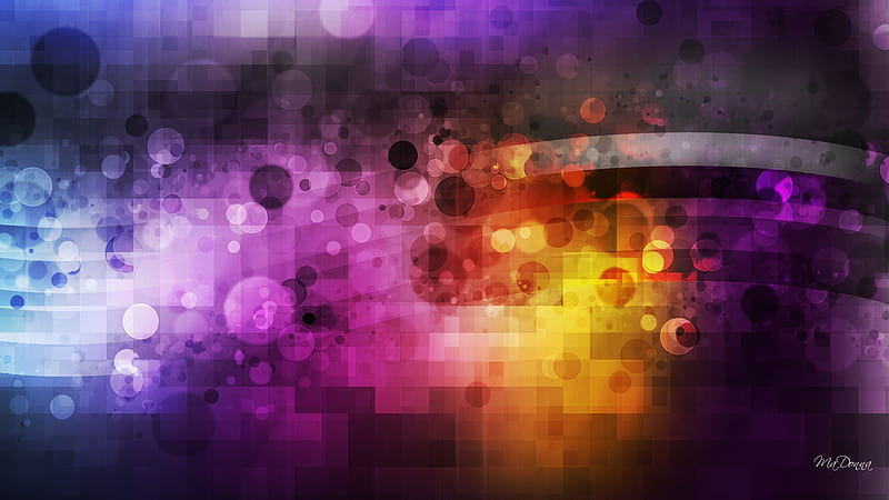 Pixels and Bokeh, gold, bokdh, purple, bright, streaks, colors, translucent, blue, HD wallpaper
