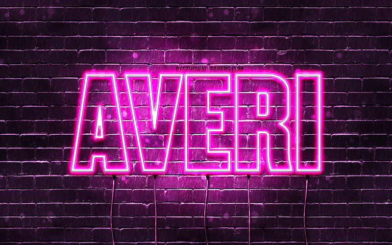 Averi with names, female names, Averi name, purple neon lights, Happy Birtay Averi, with Averi name, HD wallpaper