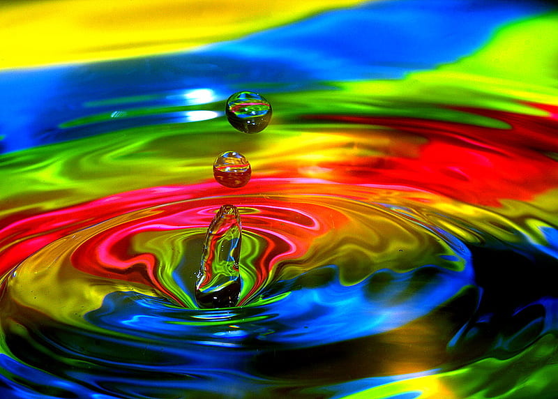 Technicolor Dream Pool , red, cg, black, yellow, abstract, 3d, water, green, color, muticolored, blue, HD wallpaper