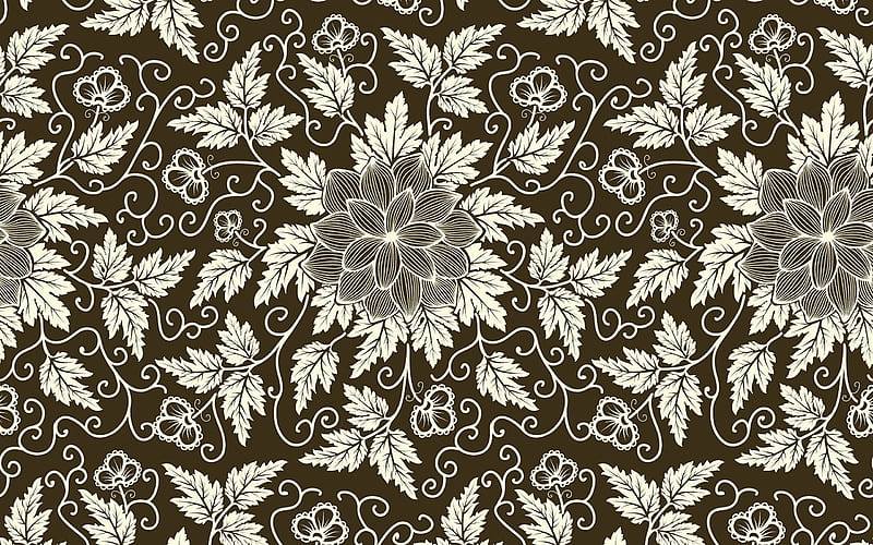 brown floral texture, floral patterns, decorative art, flowers, floral ornament, background with flowers, floral textures, HD wallpaper