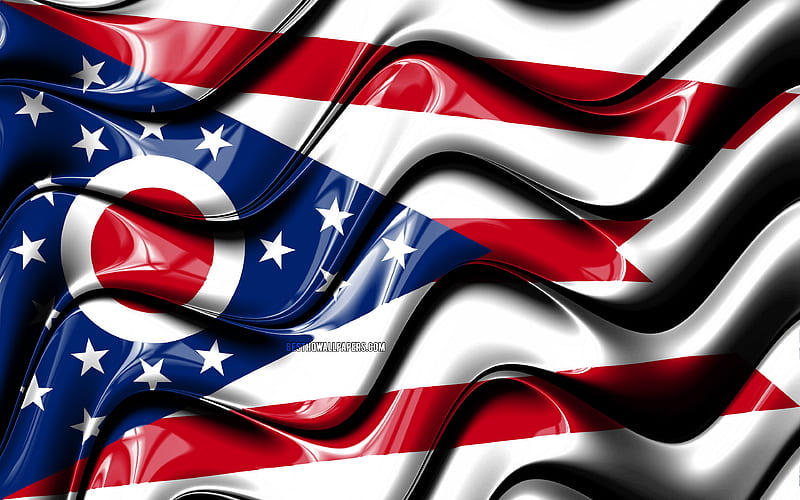 Ohio flag United States of America, administrative districts, Flag of Ohio, 3D art, Ohio, american states, Ohio 3D flag, USA, North America, HD wallpaper