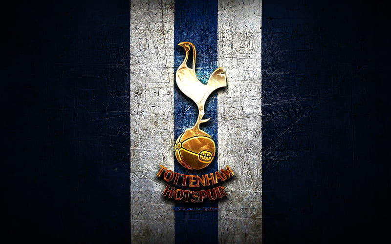 Tottenham Hotspur FC, golden logo, Premier League, blue metal background, football, Tottenham Hotspur, english football club, Tottenham Hotspur logo, soccer, England, HD wallpaper