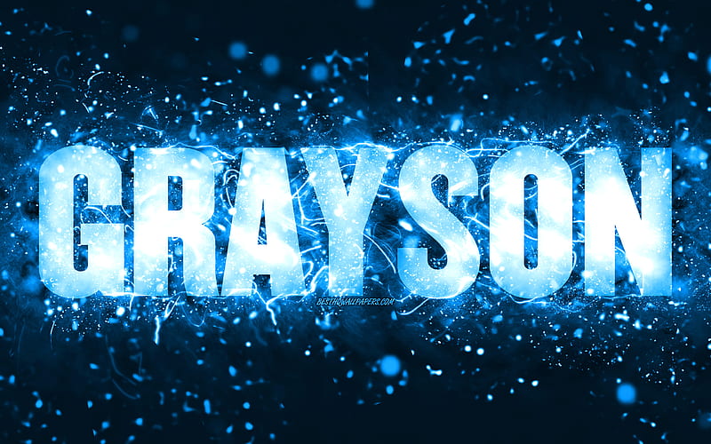 Happy Birtay Grayson blue neon lights, Grayson name, creative, Grayson Happy Birtay, Grayson Birtay, popular american male names, with Grayson name, Grayson, HD wallpaper
