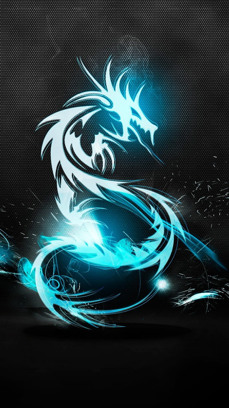 Blue background, dragon, dragons, neon, HD phone wallpaper