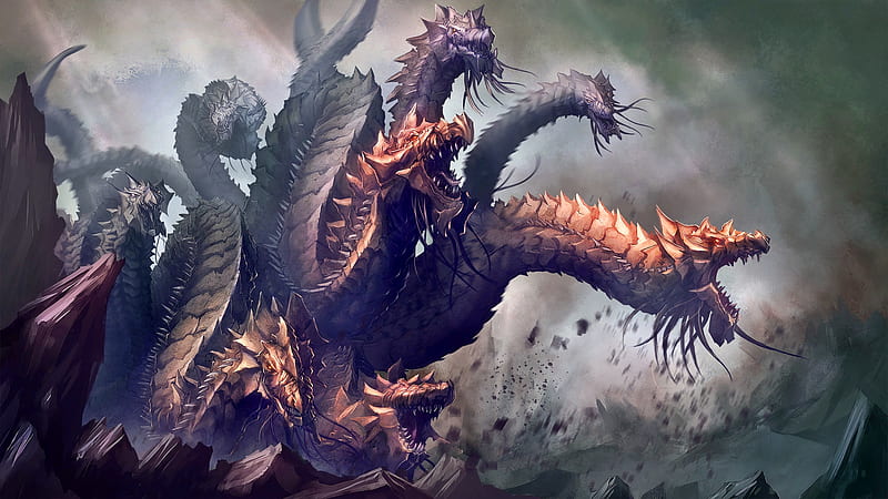 Tiamat, magic, fantasy, dragon, dark, HD wallpaper