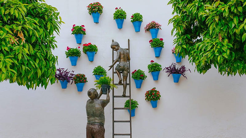 Man Made, Sculpture, Flower, Pot Plant, Spain, HD wallpaper