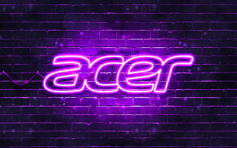 Acer violet logo violet brickwall, Acer logo, brands, Acer neon logo, Acer, HD wallpaper