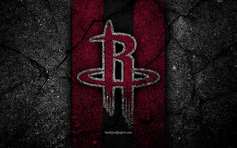 Houston Rockets, NBA logo, black stone, basketball, Western Conference, asphalt texture, USA, creative, basketball club, Houston Rockets logo, HD wallpaper