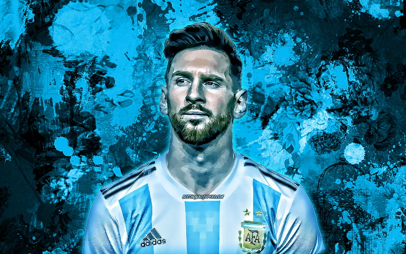 Lionel Messi, blue paint splashes, Argentina national football team, football stars, grunge art, Leo Messi, soccer, Messi, Argentine National Team, creative, HD wallpaper
