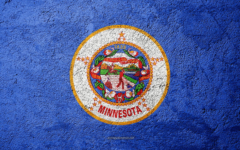 Flag of State of Minnesota, concrete texture, stone background, Minnesota flag, USA, Minnesota State, flags on stone, Flag of Minnesota, HD wallpaper