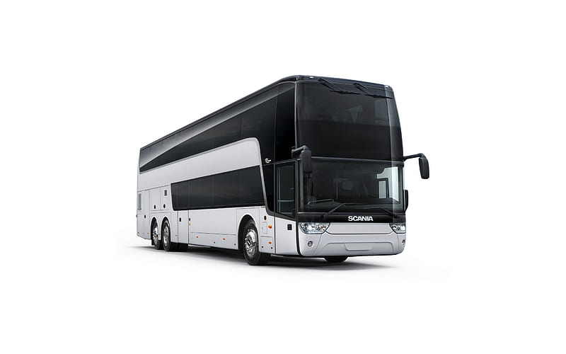 Scania Van Hool TDX27 Astromega, passenger buses, exterior, new white TDX27 Astromega, bus on white background, Scania, HD wallpaper