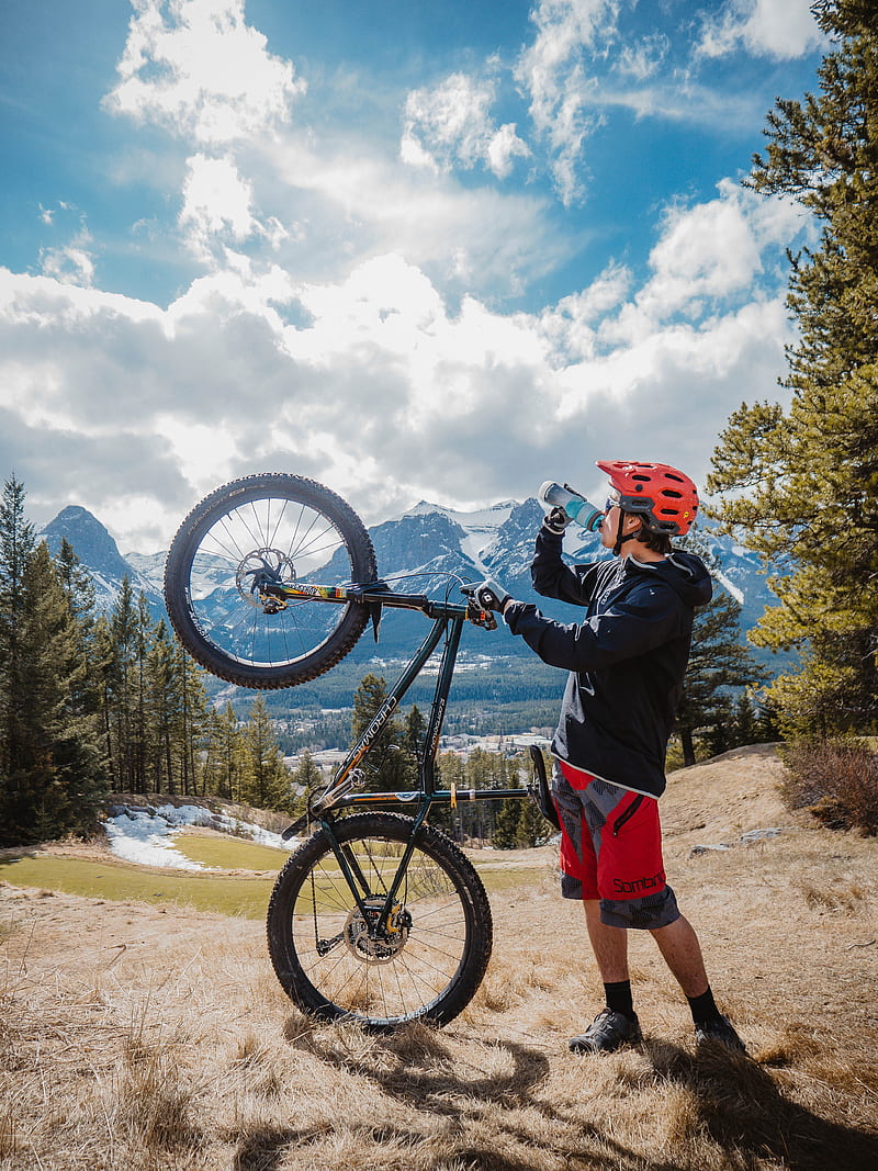 man, mountain bike, bike, mountains, sport, HD phone wallpaper