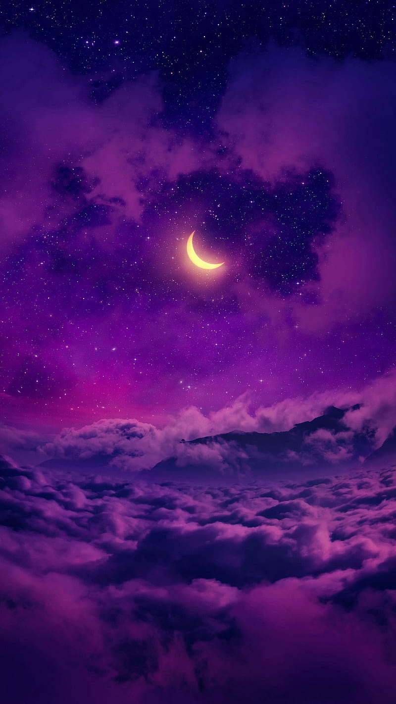 Moonrise, sky, mountain, star, sever, universe, hearts, stars, heart, space, HD phone wallpaper