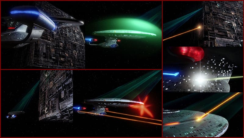 Enterprise-D vs Borg Cube Second Encounter, Borg, Star Trek The Next Generation, TNG, The Best of Both Worlds, Enterprise D, HD wallpaper