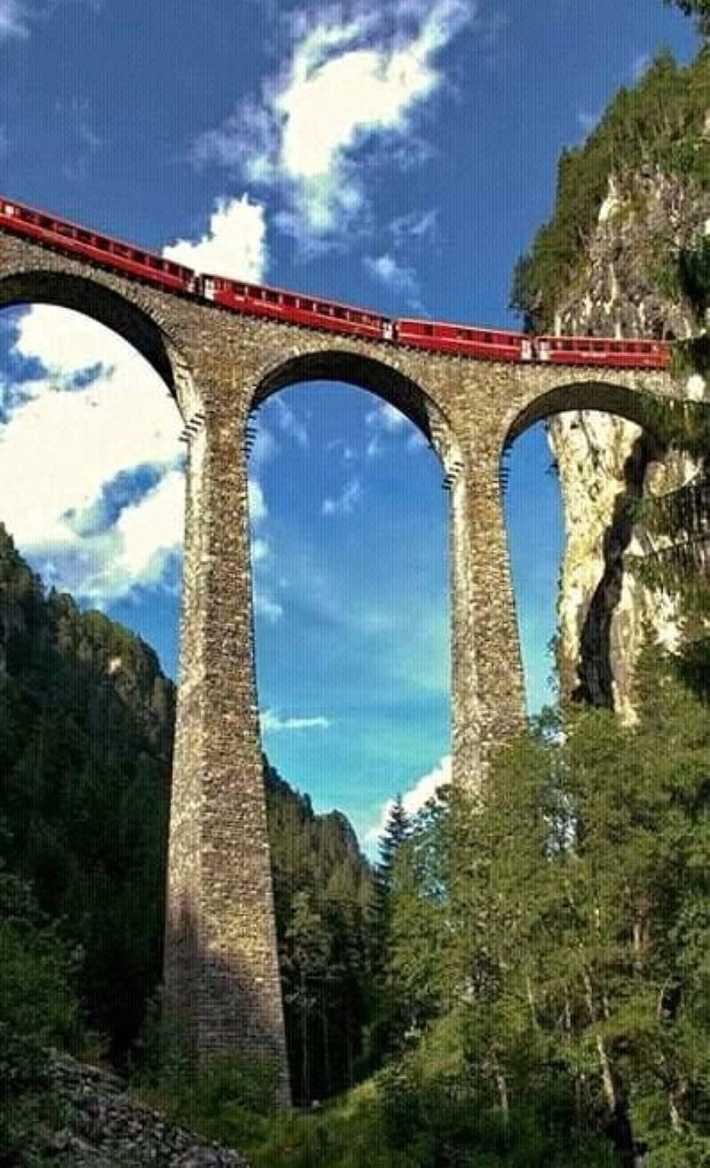 viaduct, romantic, train, HD phone wallpaper