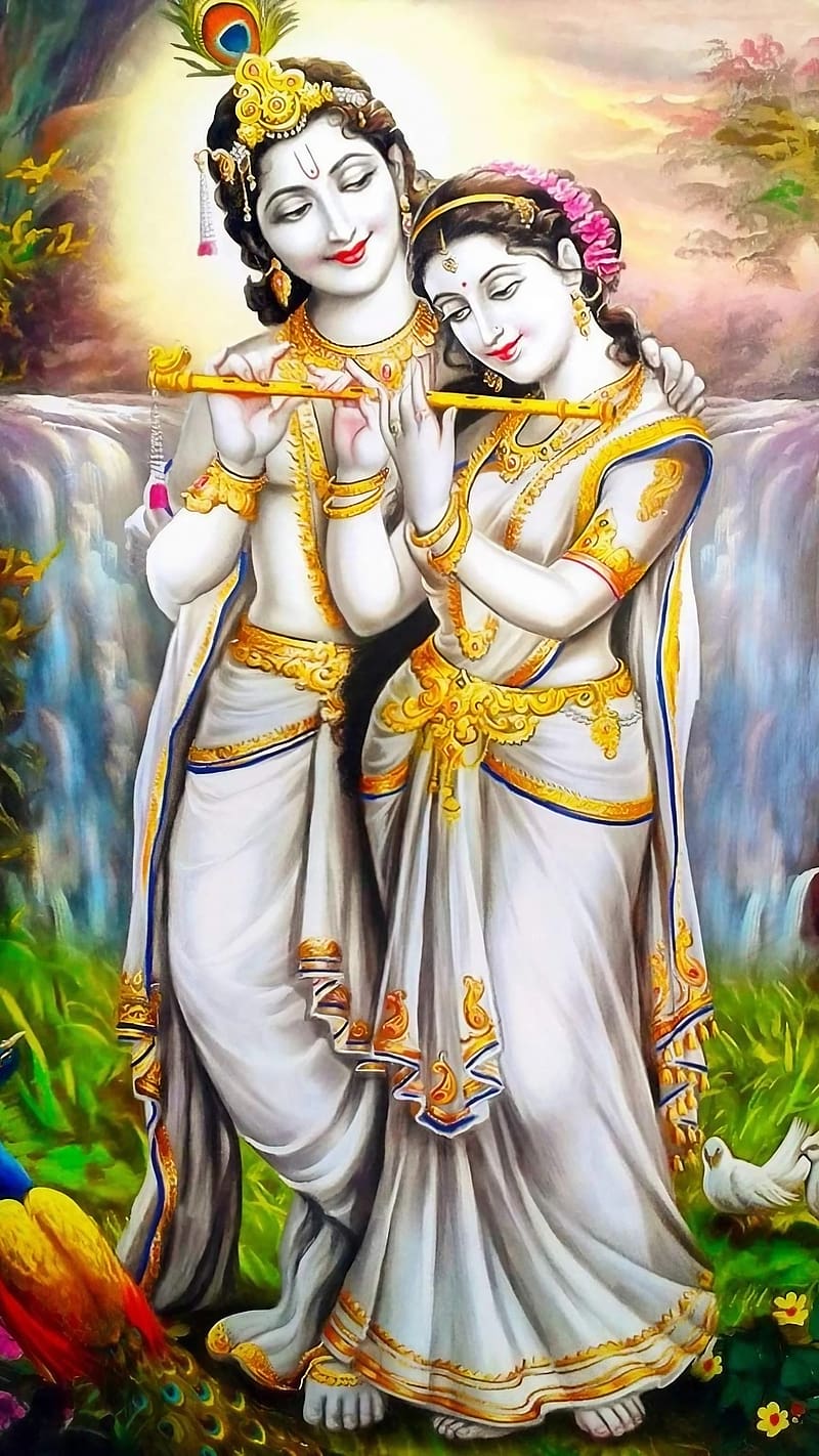 Radha Krishna Ke, White Dress, lord krishna white dress, lord krishna, hindu god, devotional, HD phone wallpaper