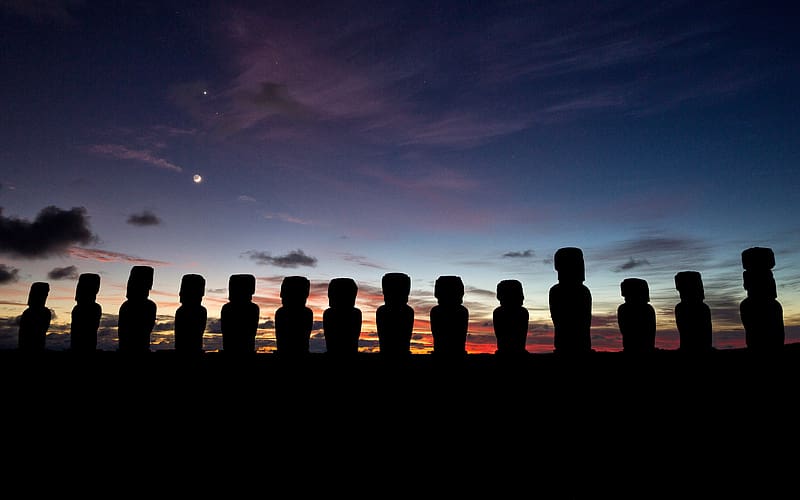 Sunrise Moai statues Easter Island Chile Bing, HD wallpaper