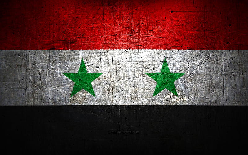 Syrian metal flag, grunge art, asian countries, Day of Syria, national symbols, Syria flag, metal flags, Flag of Syria, Asia, Syrian flag, Syria, HD wallpaper