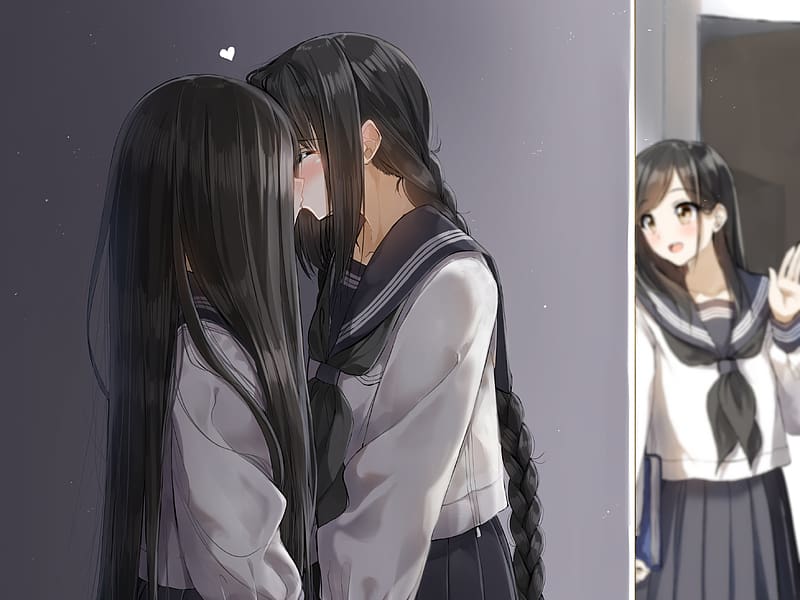 Anime girls kiss wallpaper, 2560x1440, 780354