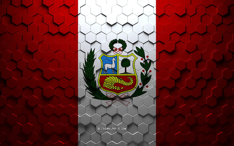 Flag of Peru, honeycomb art, Peru hexagons flag, Peru, 3d hexagons art, Peru flag, HD wallpaper