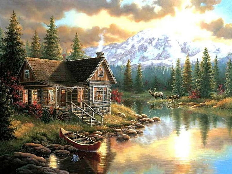 Judy Gibson, art, nature, river, sky, HD wallpaper