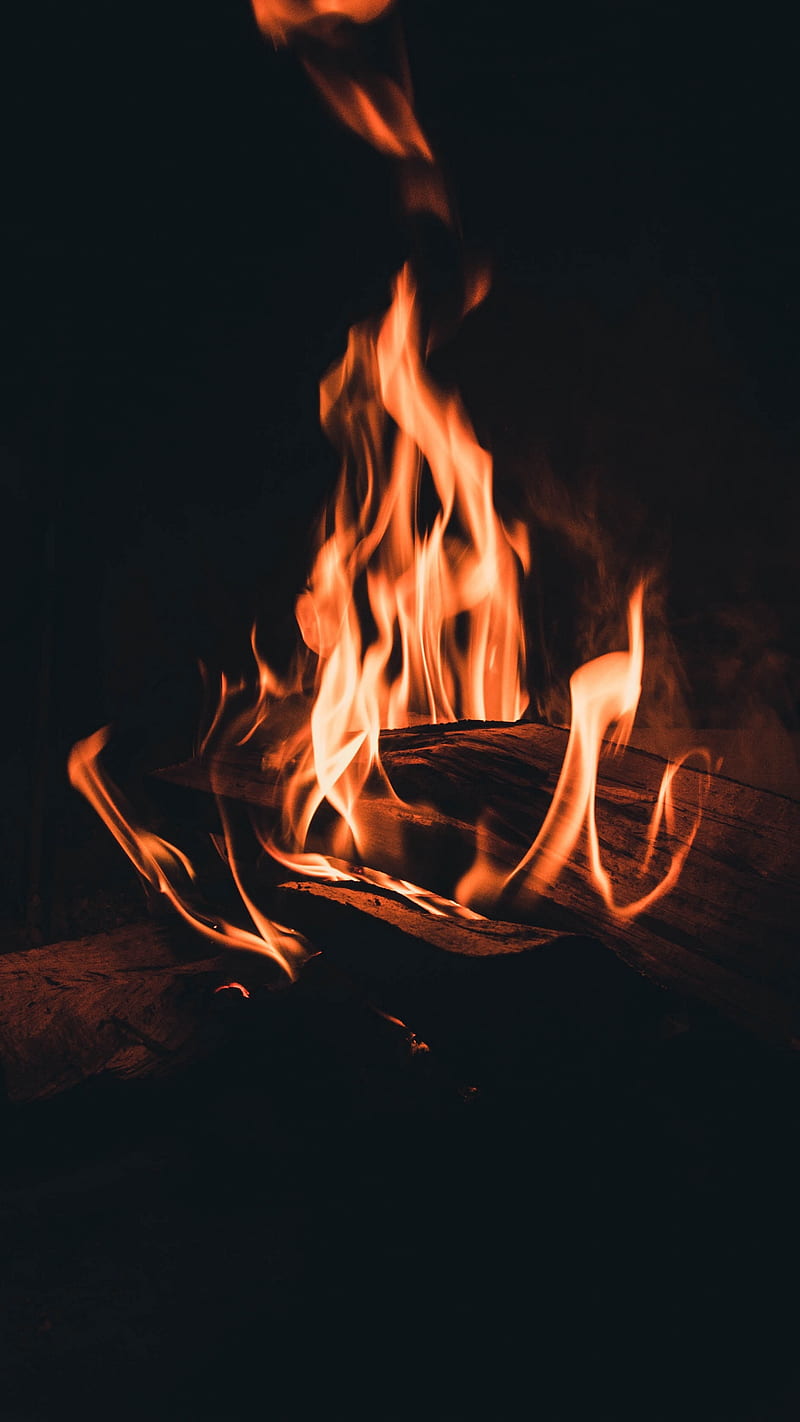 Dark Fire , darkness, night, firewood, flames, bonfire, HD phone wallpaper