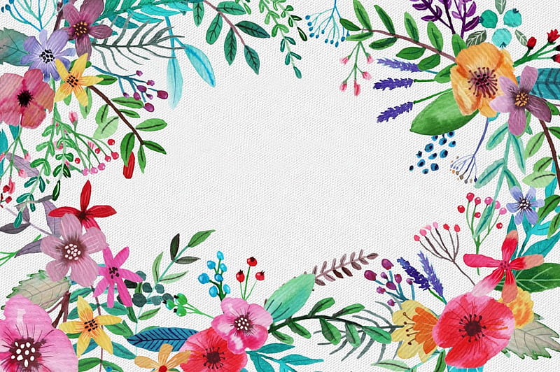 Floral frame, colorful, frame, texture, flower, summer, white, card, HD wallpaper