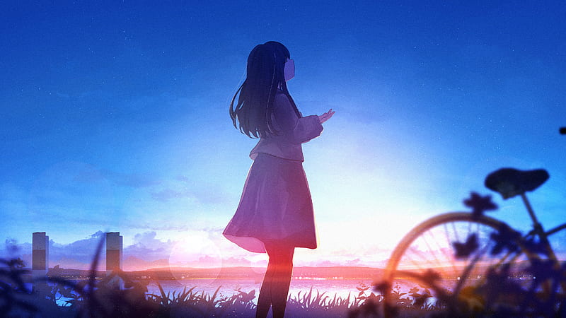 Anime, Original, Bike, Girl, Long Hair, Sky, HD wallpaper