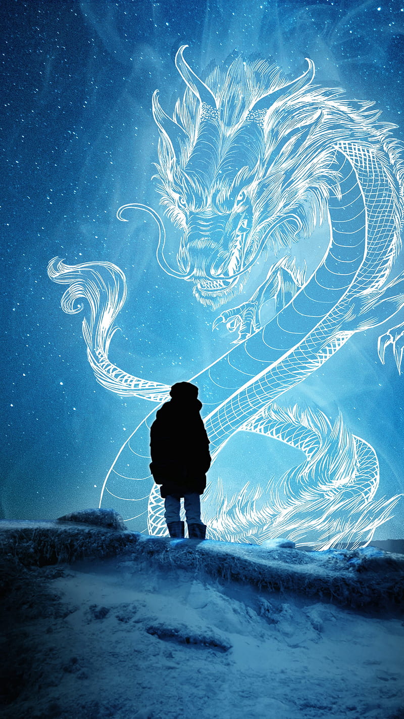 Dragon Art, illusion, silhouette, snake, blue, HD phone wallpaper | Peakpx