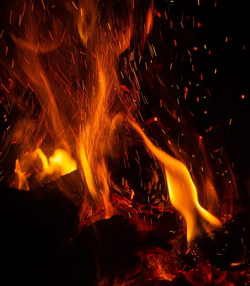 fire, flame, sparks, element, red, HD phone wallpaper