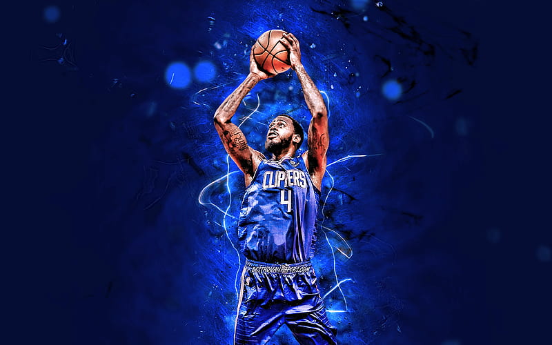 JaMychal Green, 2020, Los Angeles Clippers, NBA, basketball, blue neon lights, USA, JaMychal Green Los Angeles Clippers, creative, LA Clippers, HD wallpaper
