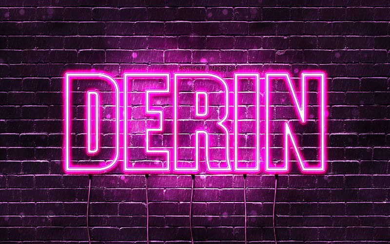 Derin with names, female names, Derin name, purple neon lights, Happy Birtay Derin, popular turkish female names, with Derin name, HD wallpaper