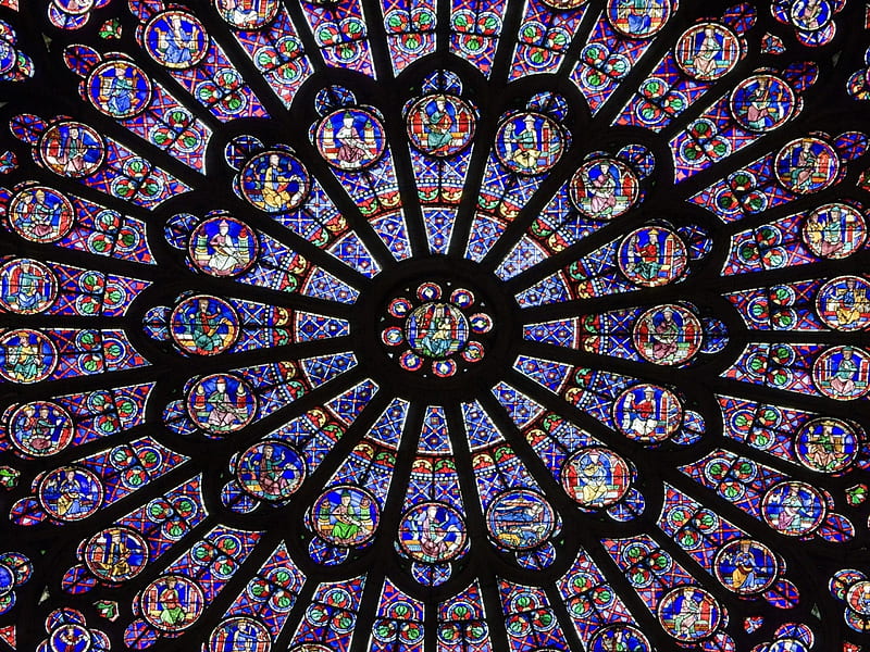 Rose Window, art, window, Notre Dame, rose, stained glass, France, Cathedral, Europe, medieval, Paris, Catholic, HD wallpaper