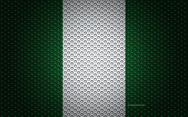 Flag of Nigeria creative art, metal mesh texture, Nigerian flag, national symbol, Nigeria, Africa, flags of African countries, HD wallpaper