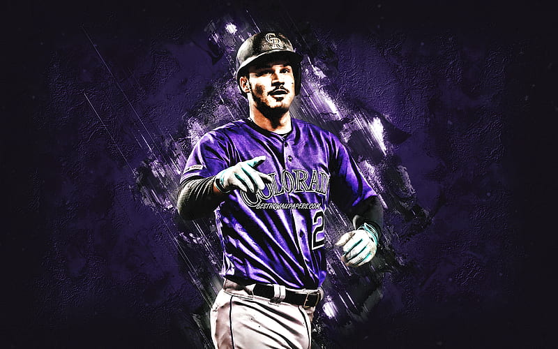 Nolan Arenado, Colorado Rockies, MLB, american baseball player, portrait,  purple stone background, HD wallpaper