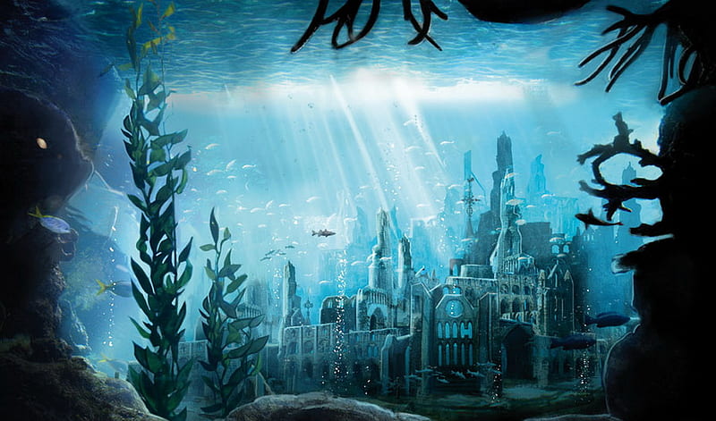 The Lost Underwater City, underwater, fantasy, city, fish, abstract, light,  HD wallpaper | Peakpx