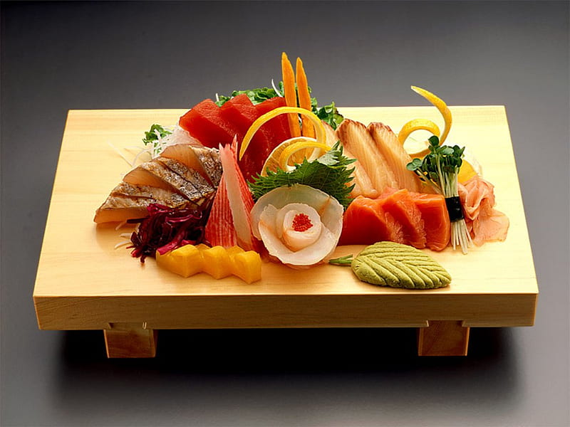 Artistic Sashimi, japan, seafood, food, sashimi, wasabi, sushi, HD wallpaper