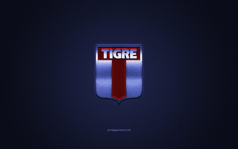 CA Tigre, Argentine football club, red logo, blue carbon fiber background, Primera B Nacional, football, Victoria, Argentina, CA Tigre logo, HD wallpaper