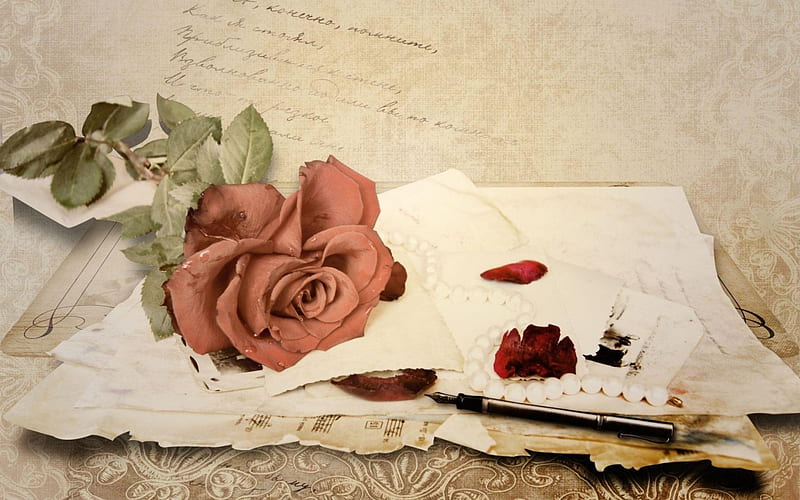 Love Letter, Love, rose, vintage, letter, HD wallpaper
