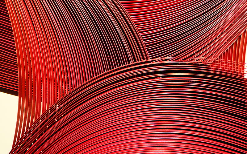 red abstract waves 3D art, abstract art, red wavy background, abstract waves, creative, red backgrounds, waves textures, red 3D waves, HD wallpaper